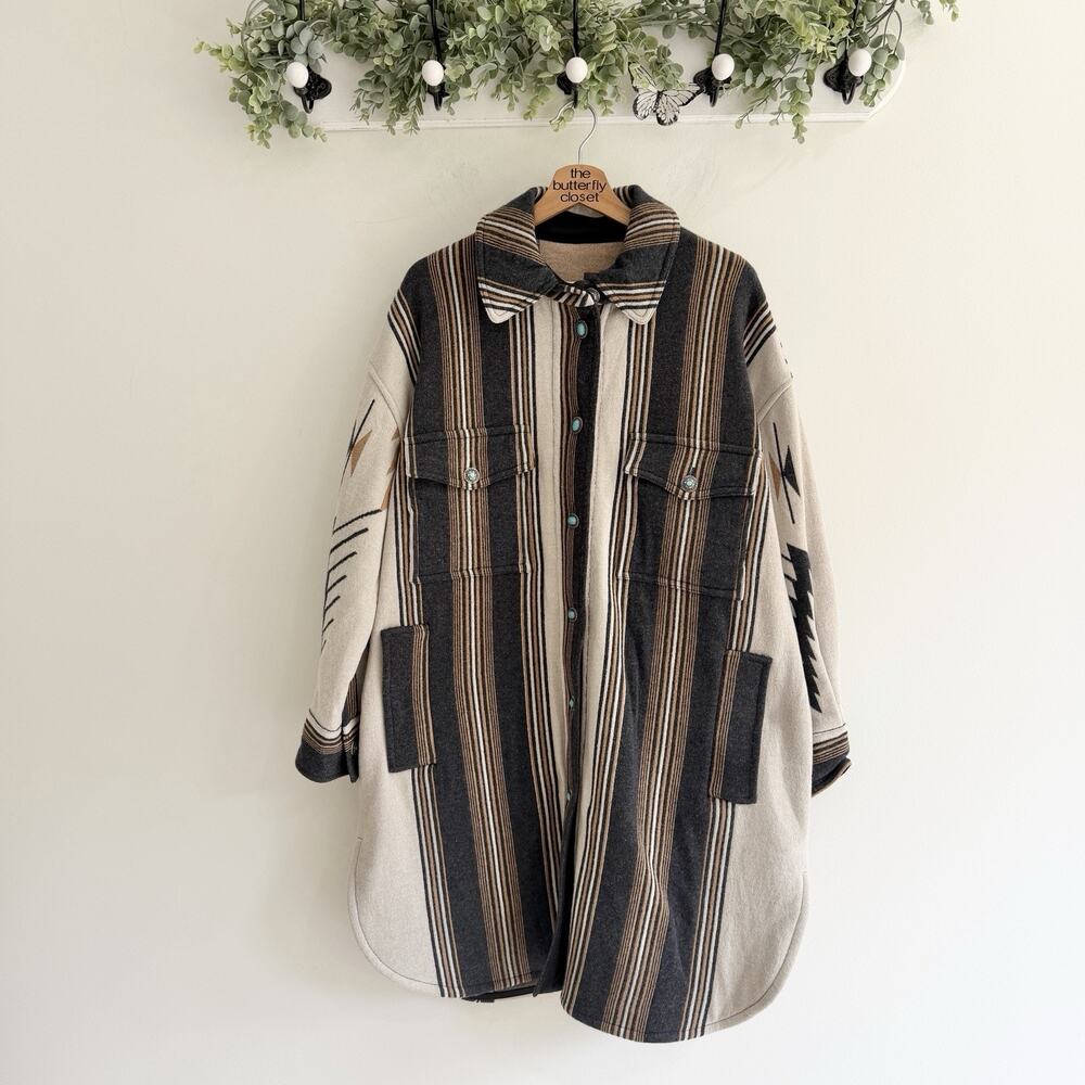 New Fortela Leslie oversized pattern coat Aztec Western Turquoise LW